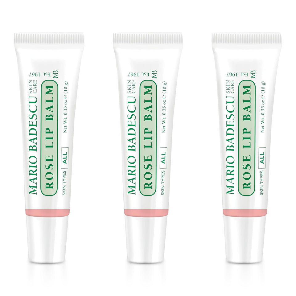 Mario Badescu Rose Lip Balm tube close-up highlighting creamy hydration