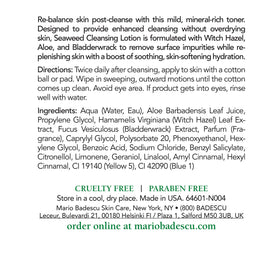 Mario Badescu Seaweed Cleasing Lotion bottle cap close-up showing alcohol-free formula