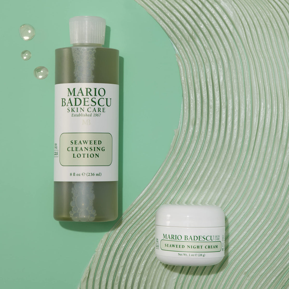 Texture close-up of Mario Badescu Seaweed Cleasing Lotion with soothing ingredients