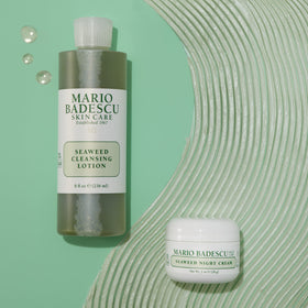 Texture close-up of Mario Badescu Seaweed Cleasing Lotion with soothing ingredients
