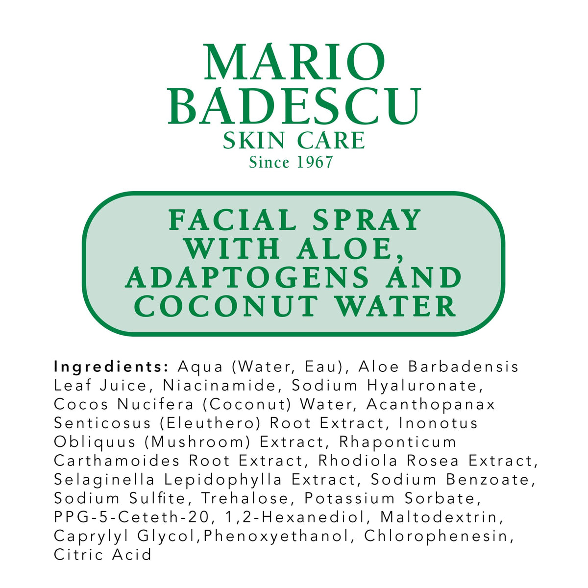 Fragrance-free, alcohol-free Mario Badescu packaging for sensitive skin