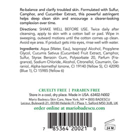 Mario Badescu Lotion C on cotton pad for oil control and pore cleansing.