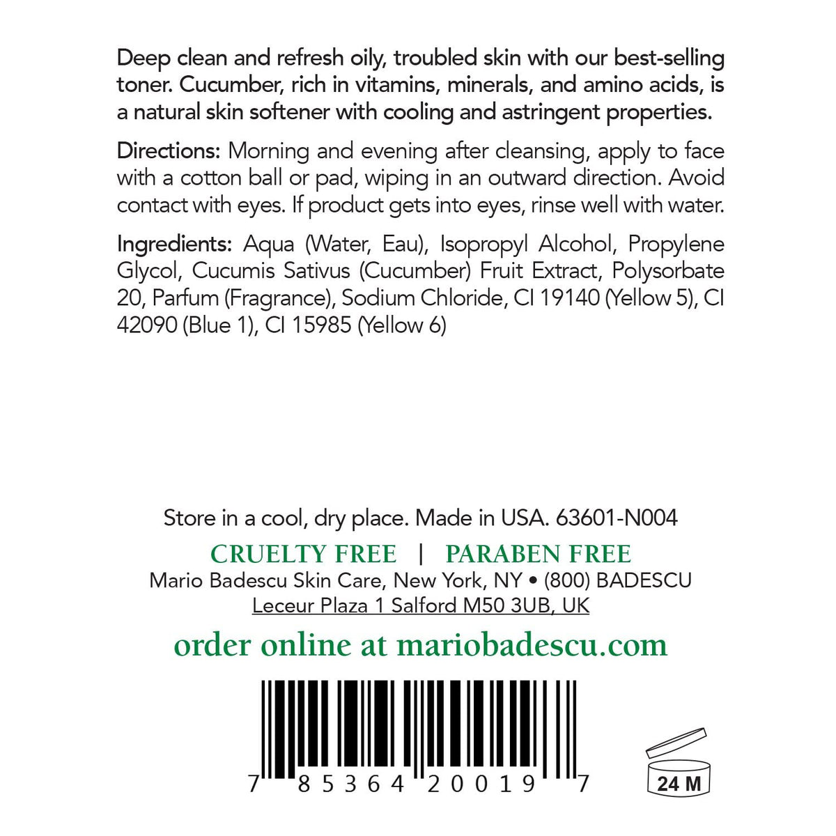 Mario Badescu Special Cucumber Lotion pour on a cotton pad for gentle cleansing.