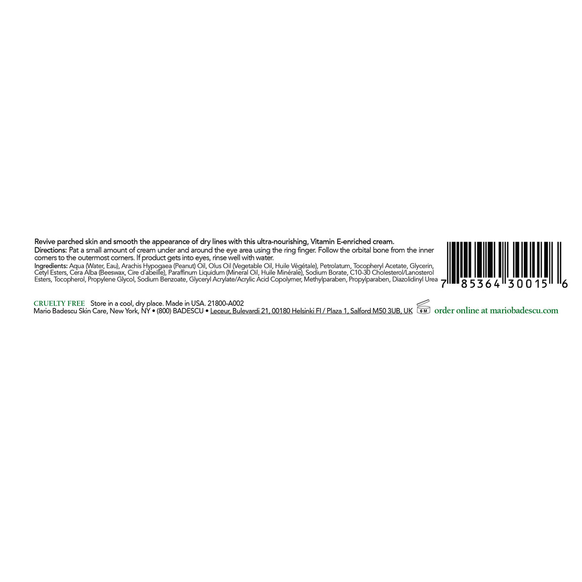 Mario Badescu Special Eye Cream V texture closeup emphasizing antioxidant vitamins for sensitive eyes