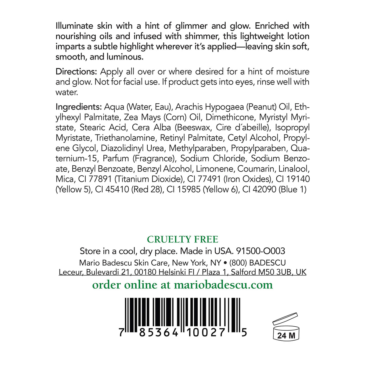 Mario Badescu Summer Shine Body Lotion with Vitamin A adds radiant shimmer