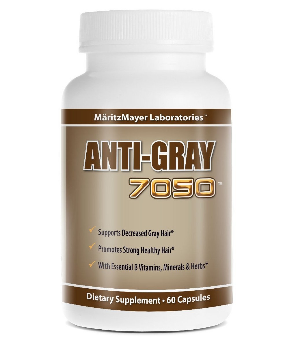 Maritzmayer Laboratories Anti Gray Hair 7050 bottle cap demonstrates easy-to-dose design.