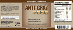 Maritzmayer Laboratories Anti Gray Hair 7050 capsules closeup highlights nutrient-rich capsules.