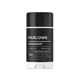 MARLOWE aluminum-free deodorant stick cedarwood and sea salt for all-day freshness.