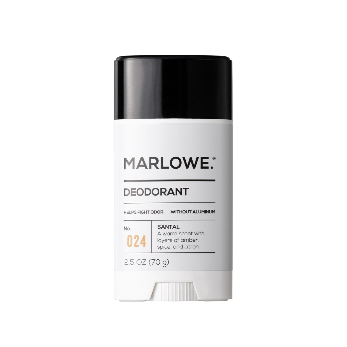 MARLOWE aluminum-free deodorant stick packaging for daily use with vegan formula.