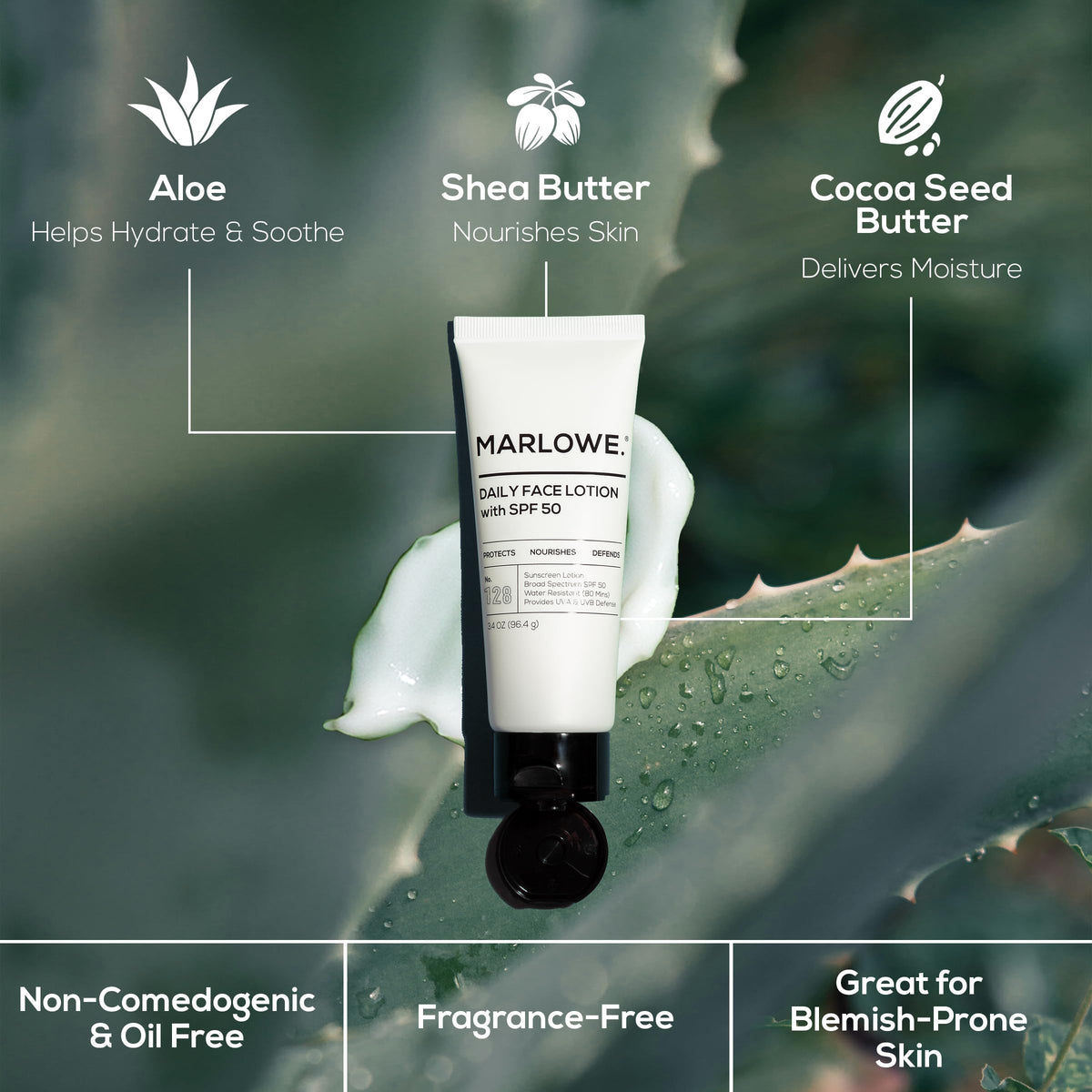 Marlowe SPF 50 daily lotion oil-free protection with no white cast