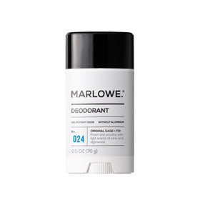 Marlowe deodorant stick packaging shows vegan formula for daily freshness.