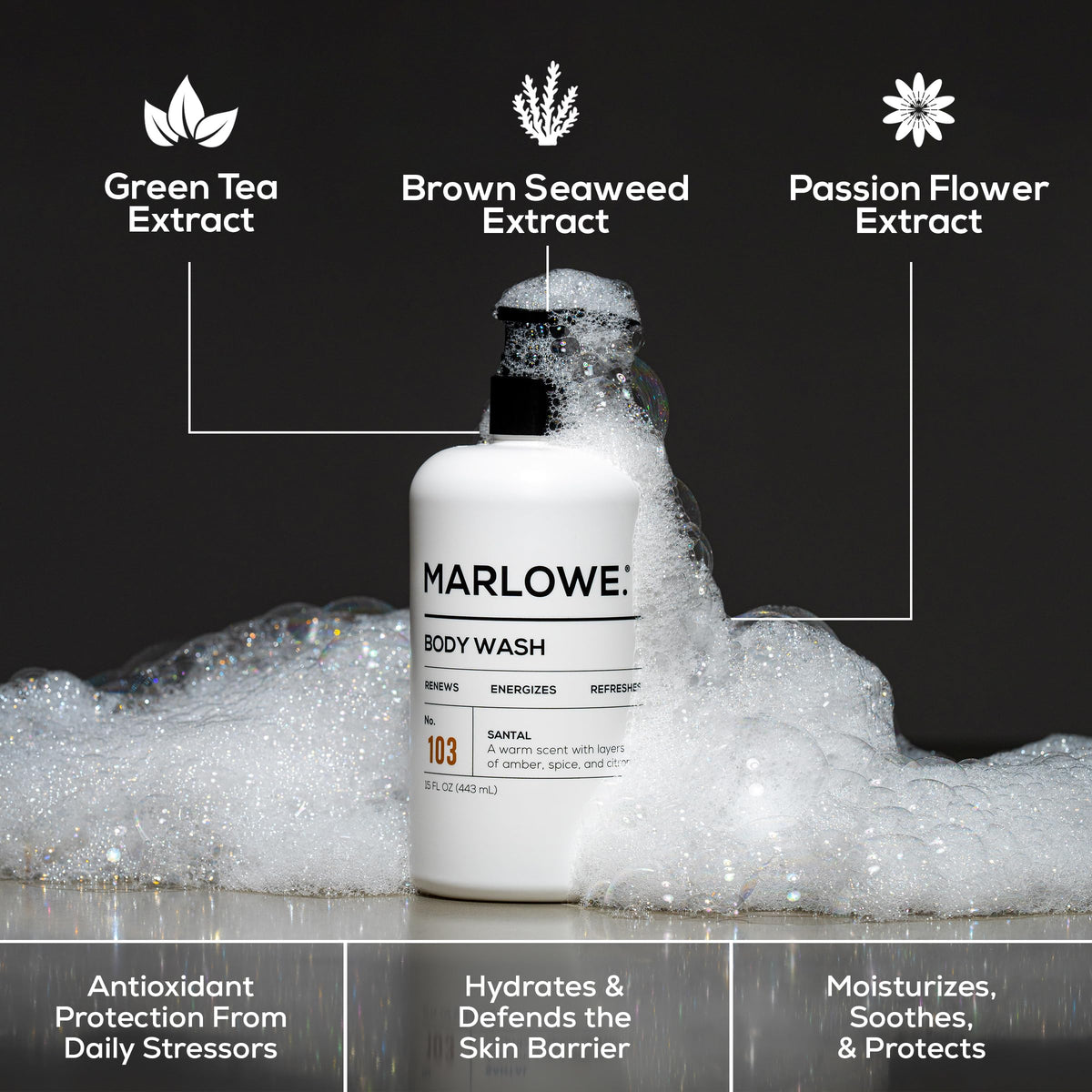MARLOWE. Men’s Body Wash pump enables easy dispensing after workouts.