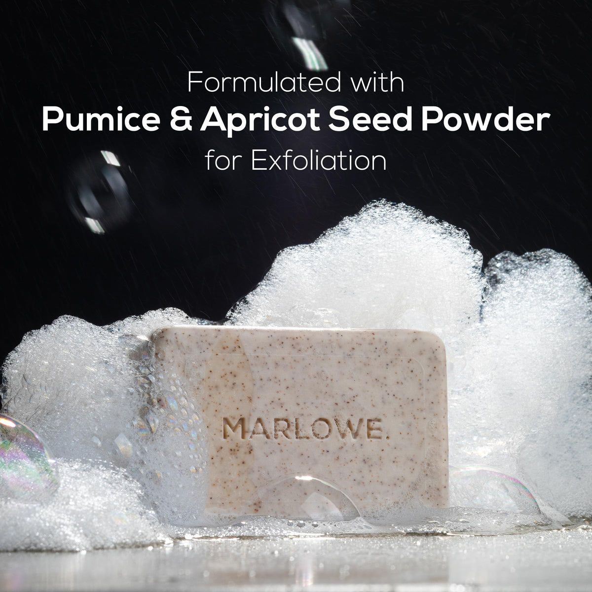 Marlowe No. 102 pumice and apricot seed exfoliation smooths rough patches.
