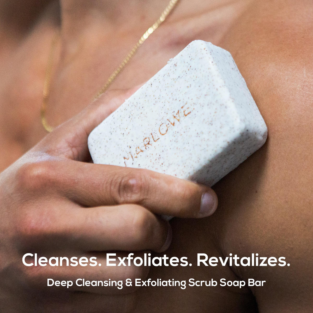 Marlowe No. 102 shea butter olive oil exfoliant texture for daily cleansing.