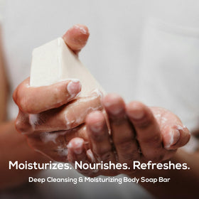 Marlowe No. 105 bar soap lather close-up highlights nourishing oils.