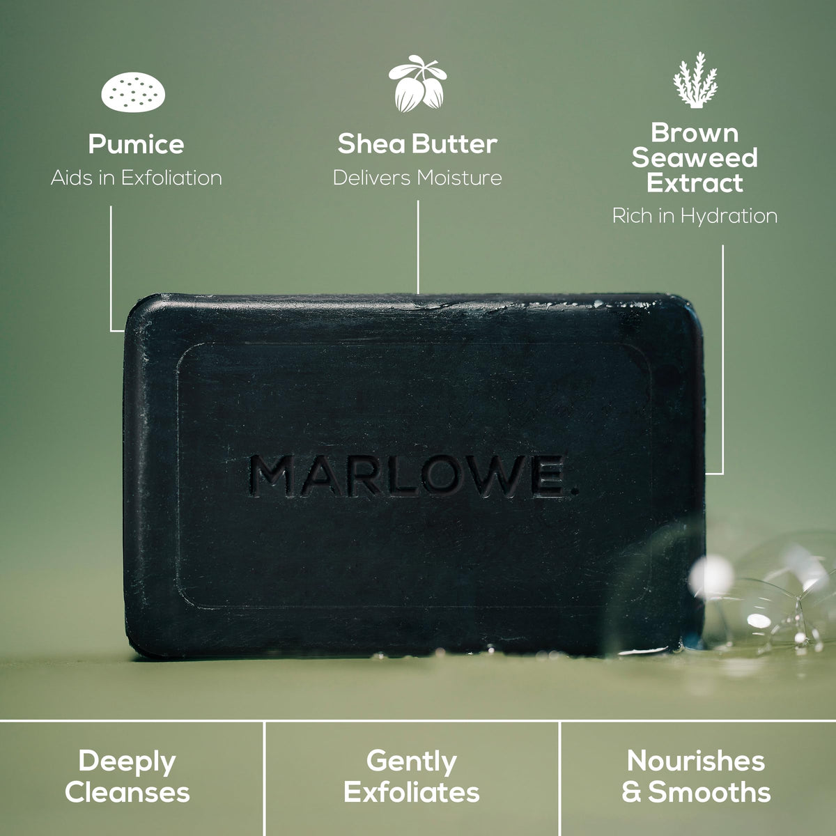 MARLOWE No. 106 Charcoal Soap wrapped in recyclable packaging