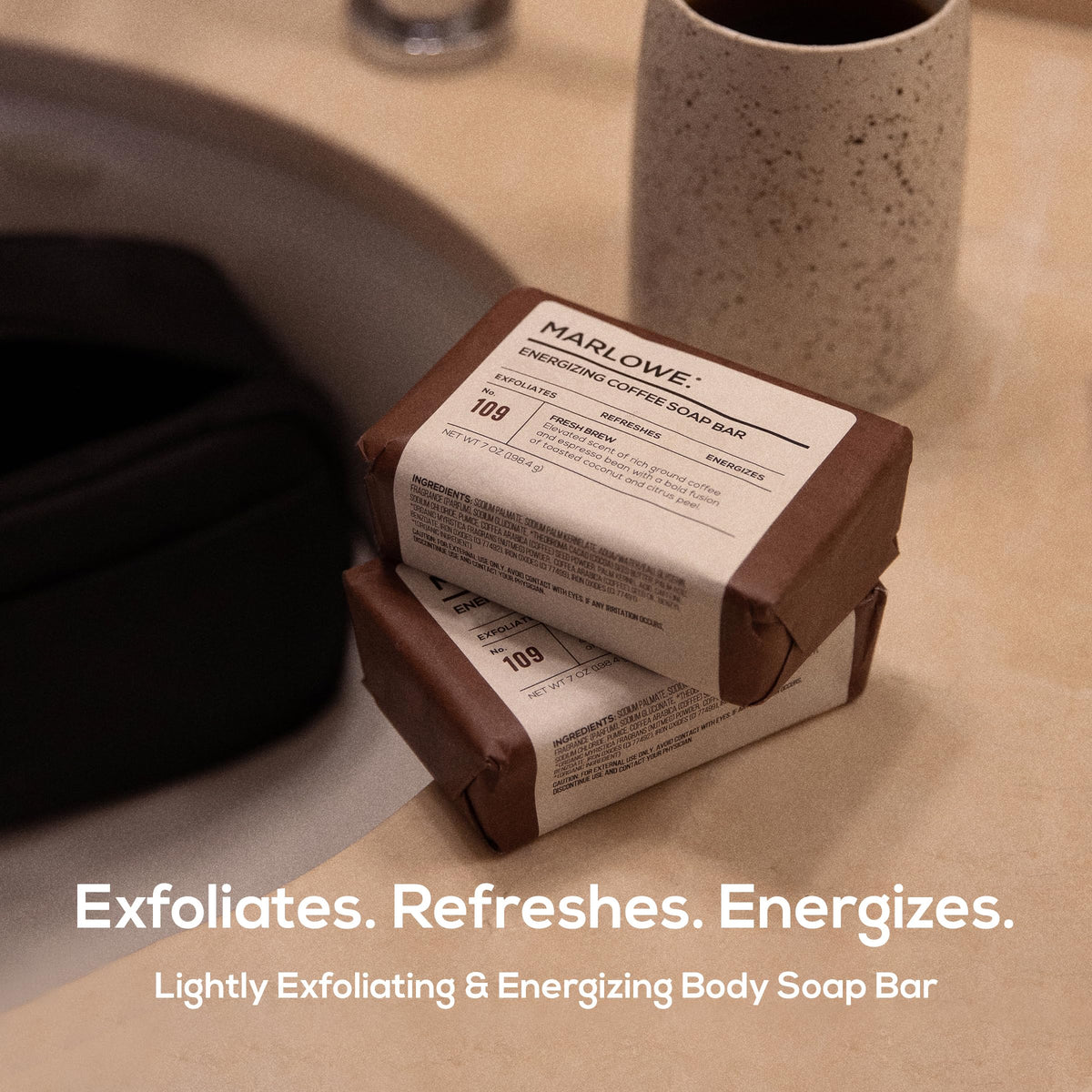 MARLOWE No. 109 coffee bar soap triple-milled for long-lasting daily use