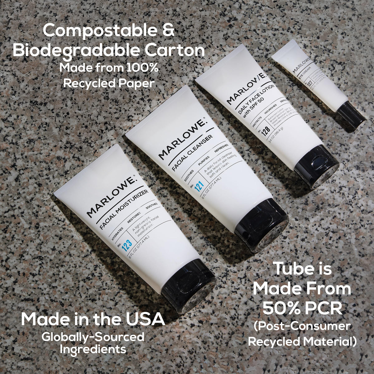 Marlowe skin-care bottles collection vegan and paraben-free ingredients