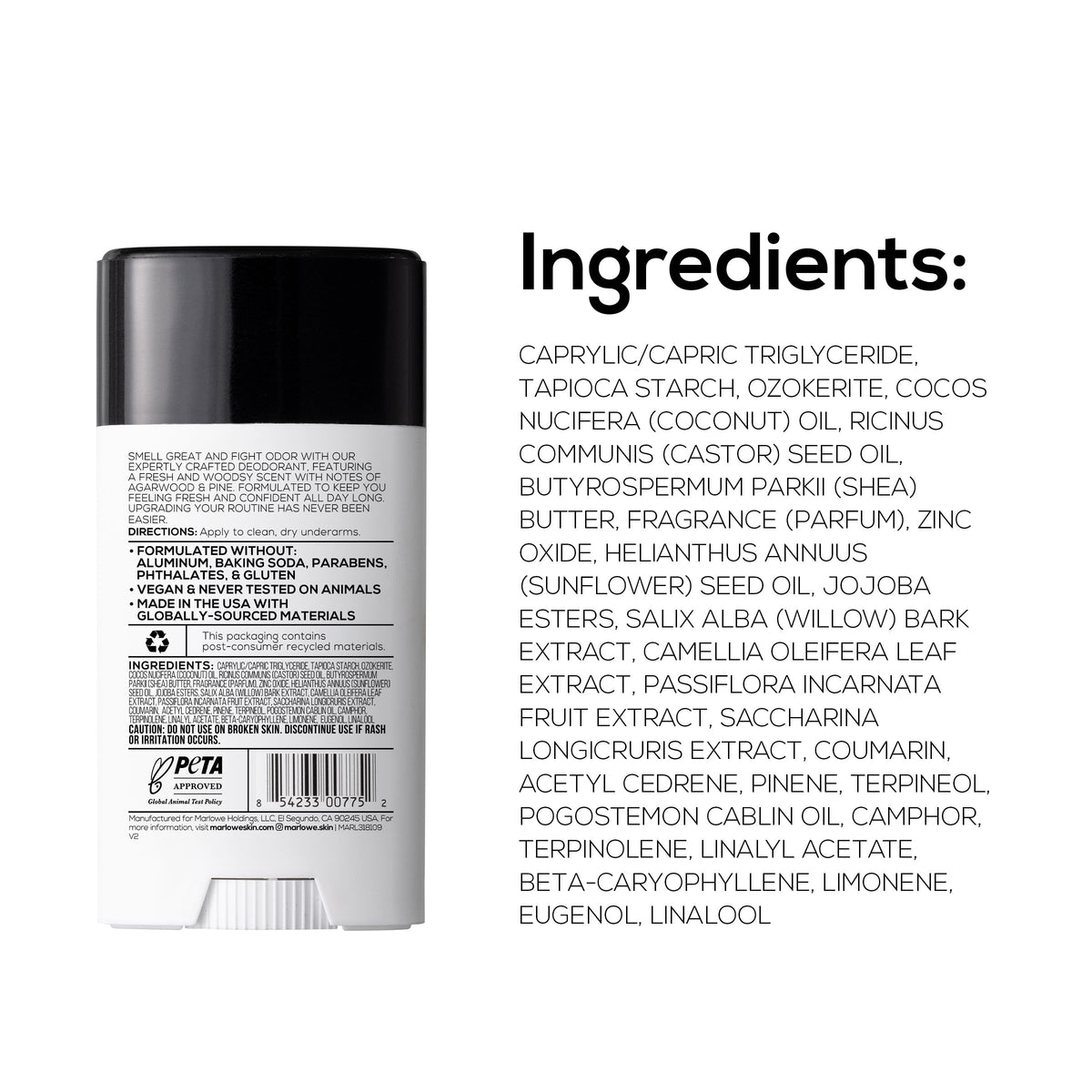 Made in USA, MARLOWE vegan formula free of parabens and allergens.