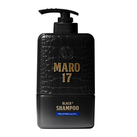 MARO17 Black+ Shampoo bottle front view highlighting premium design for thicker, healthier-looking hair