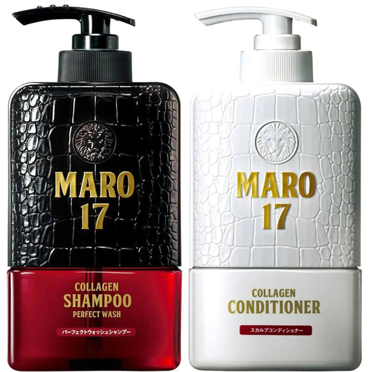 MARO17 collagen shampoo bottle front view, fuller-looking hair potential