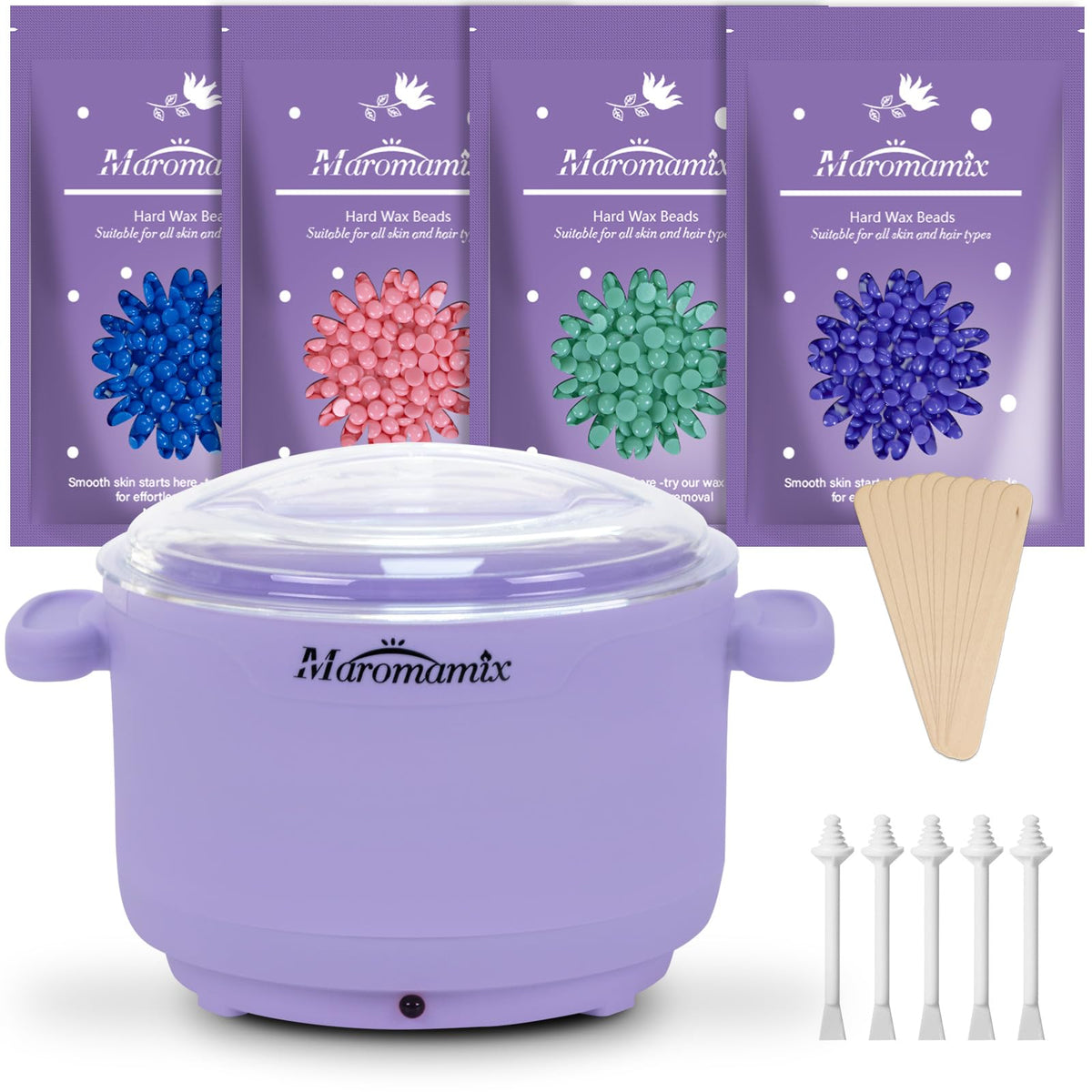Maromamix wax warmer with see-through lid for safe, easy at-home waxing.