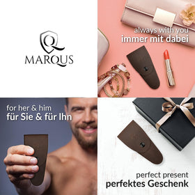 German steel and hand-ground edge on marQus Solingen scissors for durability.