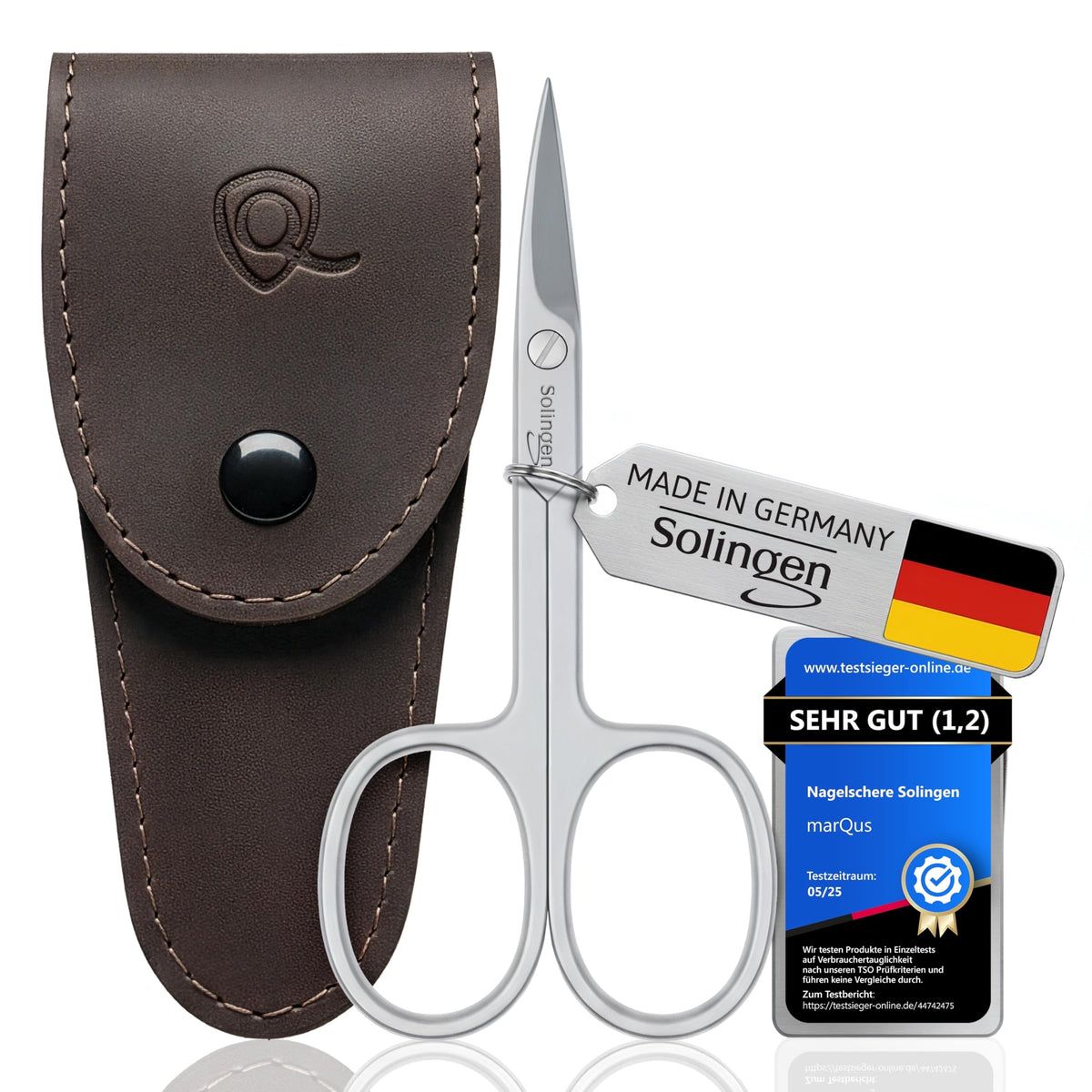 MarQus Solingen nail scissors curved blade close-up for precise trimming.