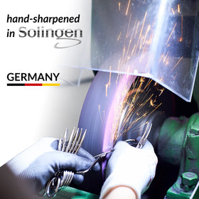 MarQus Solingen hand-sharpened blade for lasting precision.