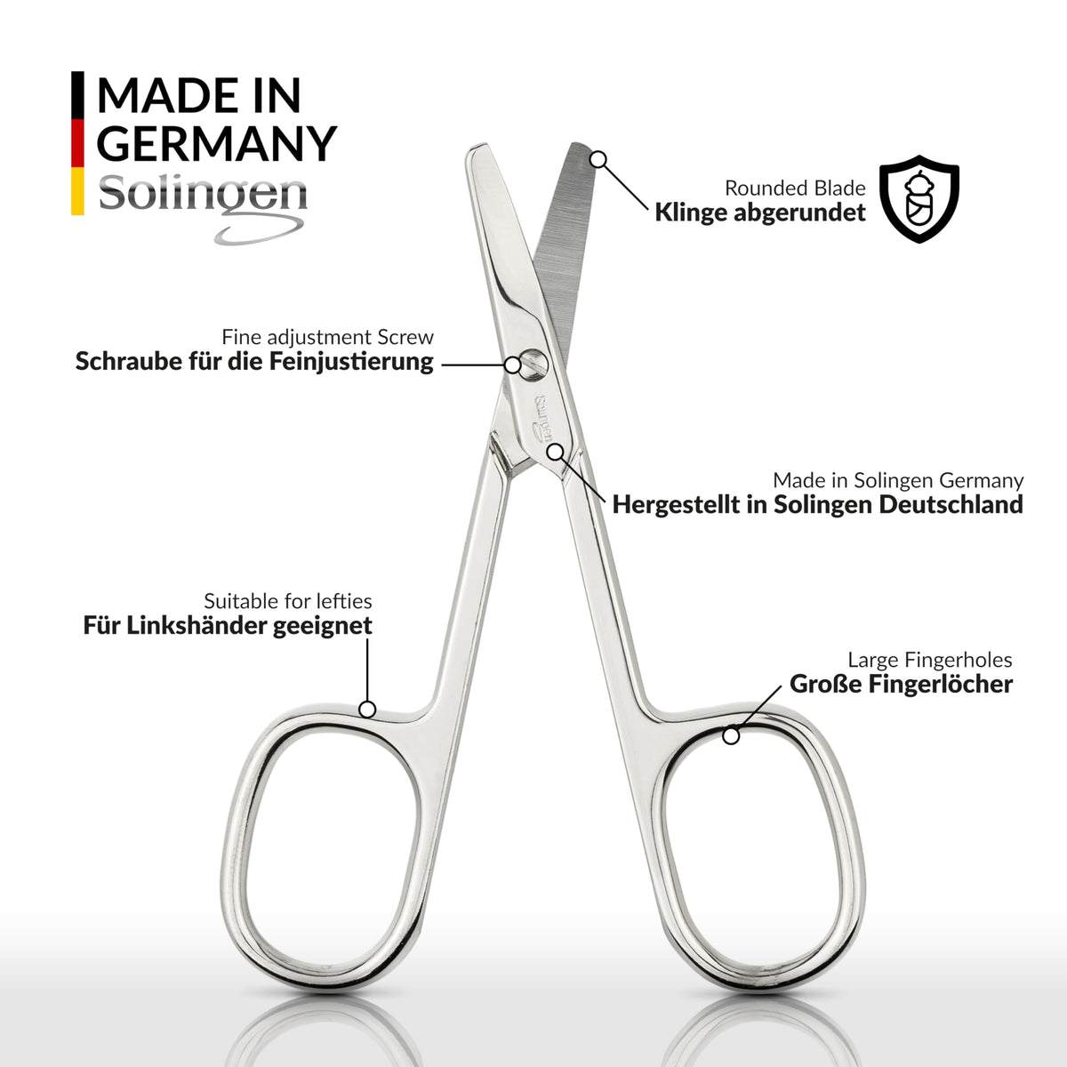  marQus Solingen nail scissors inside imitation leather case for travel protection.