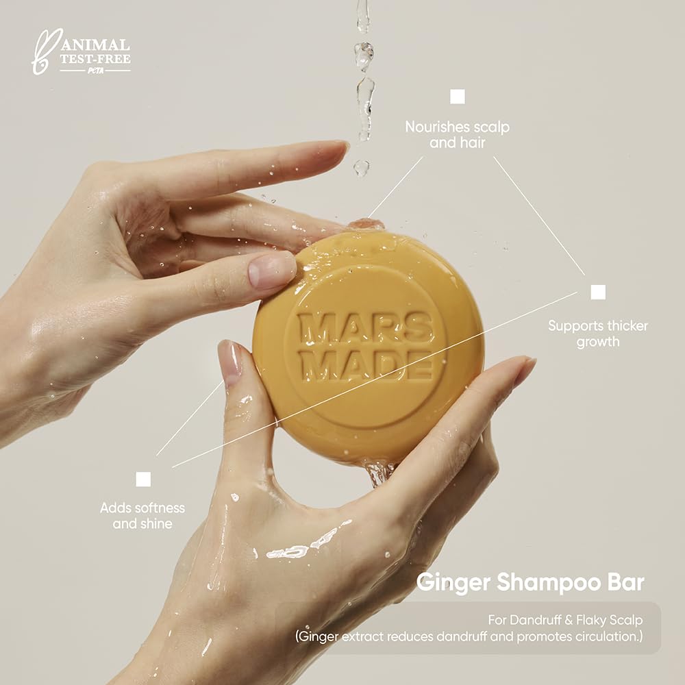 Mars Made Ginger Shampoo Bar silky finish enhanced by hyaluronic acid and olive oil