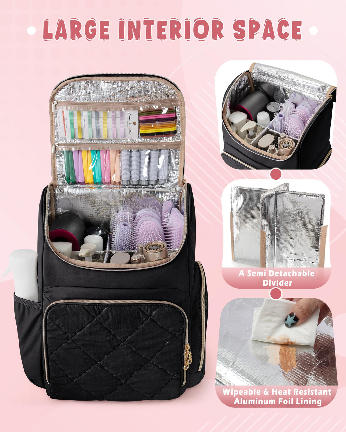 Marscamd insulated hairstylist travel bag detachable dividers customize tool layout on the go