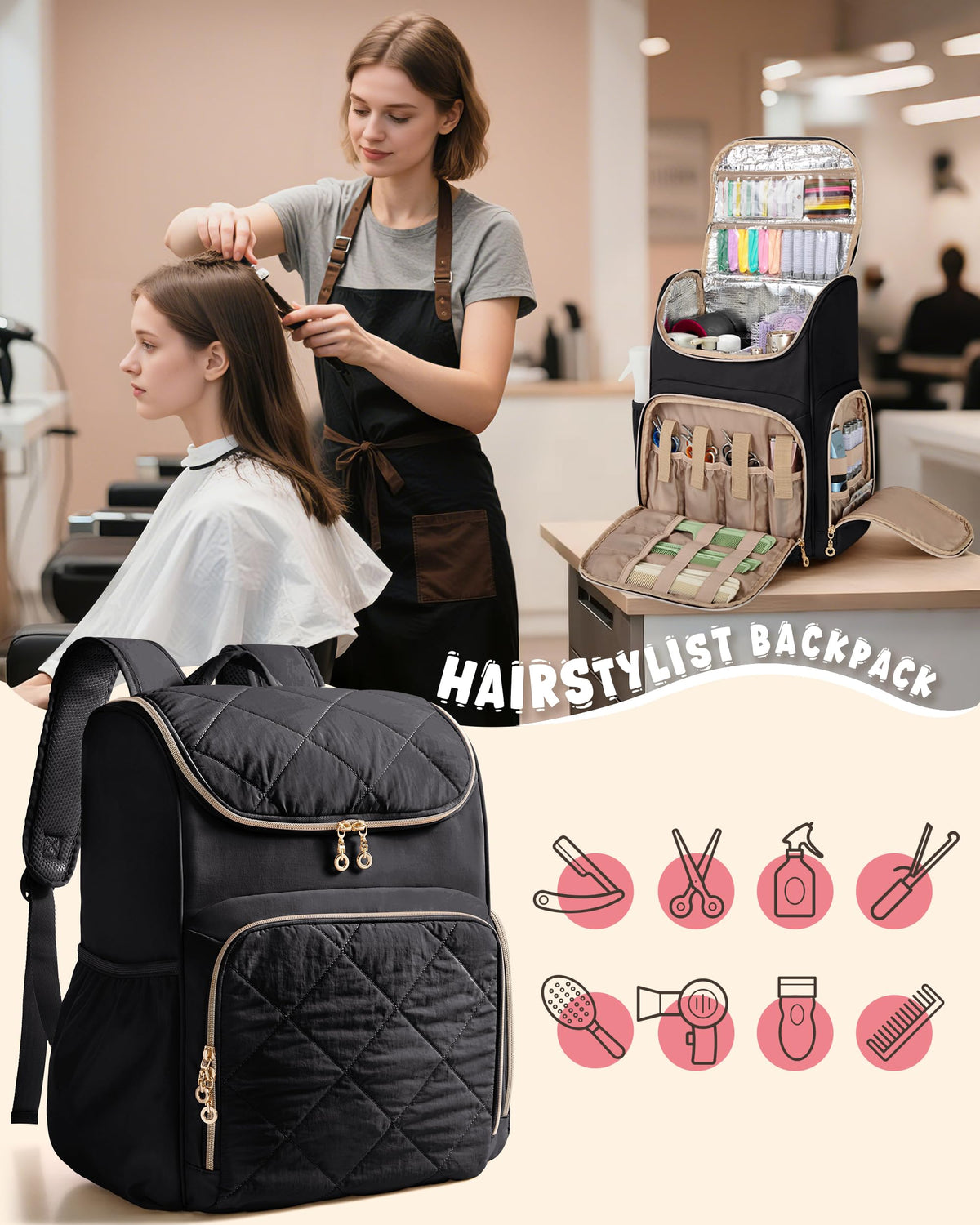 Marscamd insulated hairstylist travel bag measures 12 x 7.75 x 16 inches