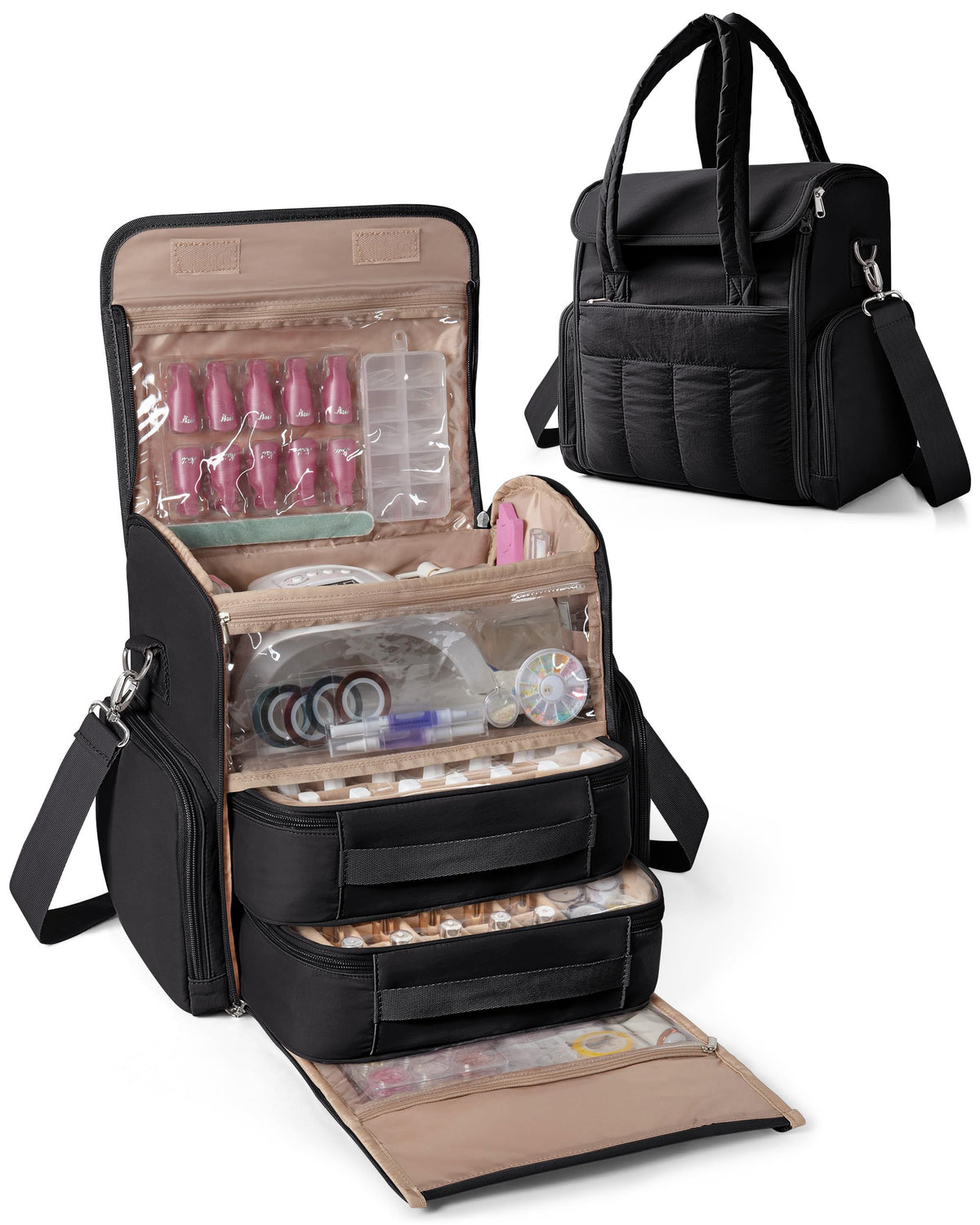 Marscamd nail polish organizer bag shows 70-bottle capacity for salons or home use