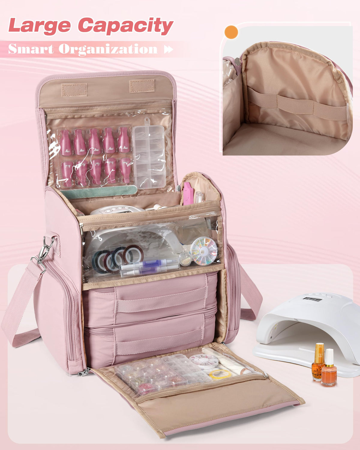 Marscamd organizer with visible nail lamp pocket for convenient setup.
