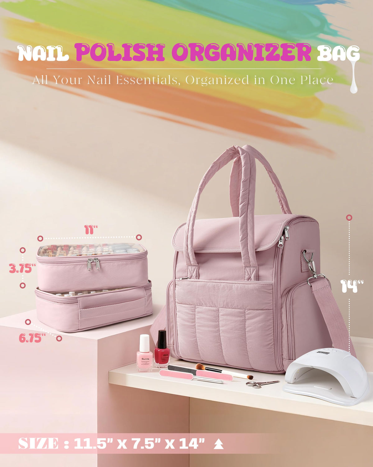 Marscamd organizer travel-ready with padded handles and strap for transport.