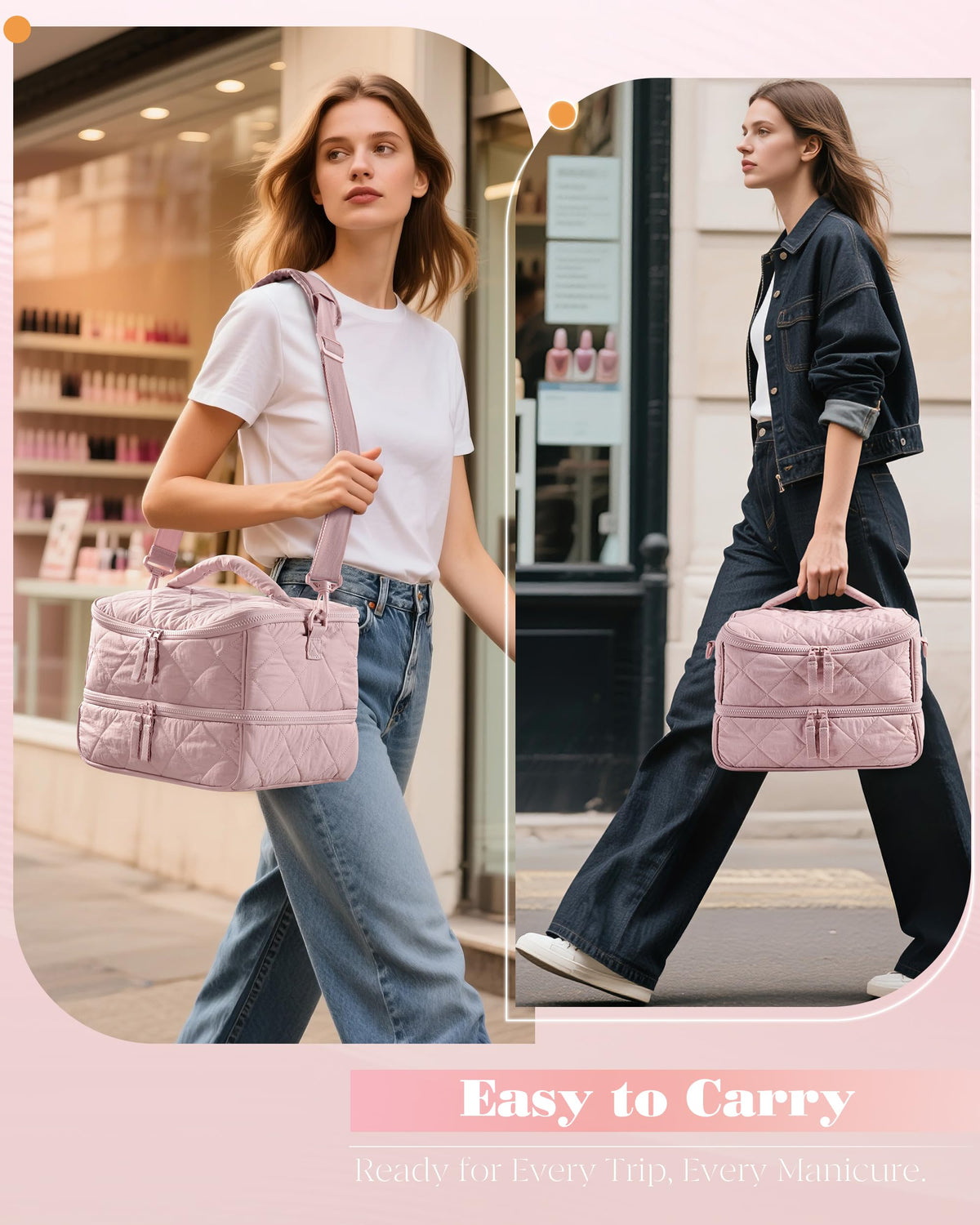 Marscamd quilted organizer bag pink fabric finish