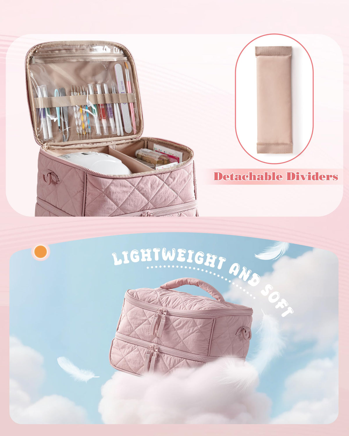 Marscamd quilted organizer bag top-compartment for nail lamp