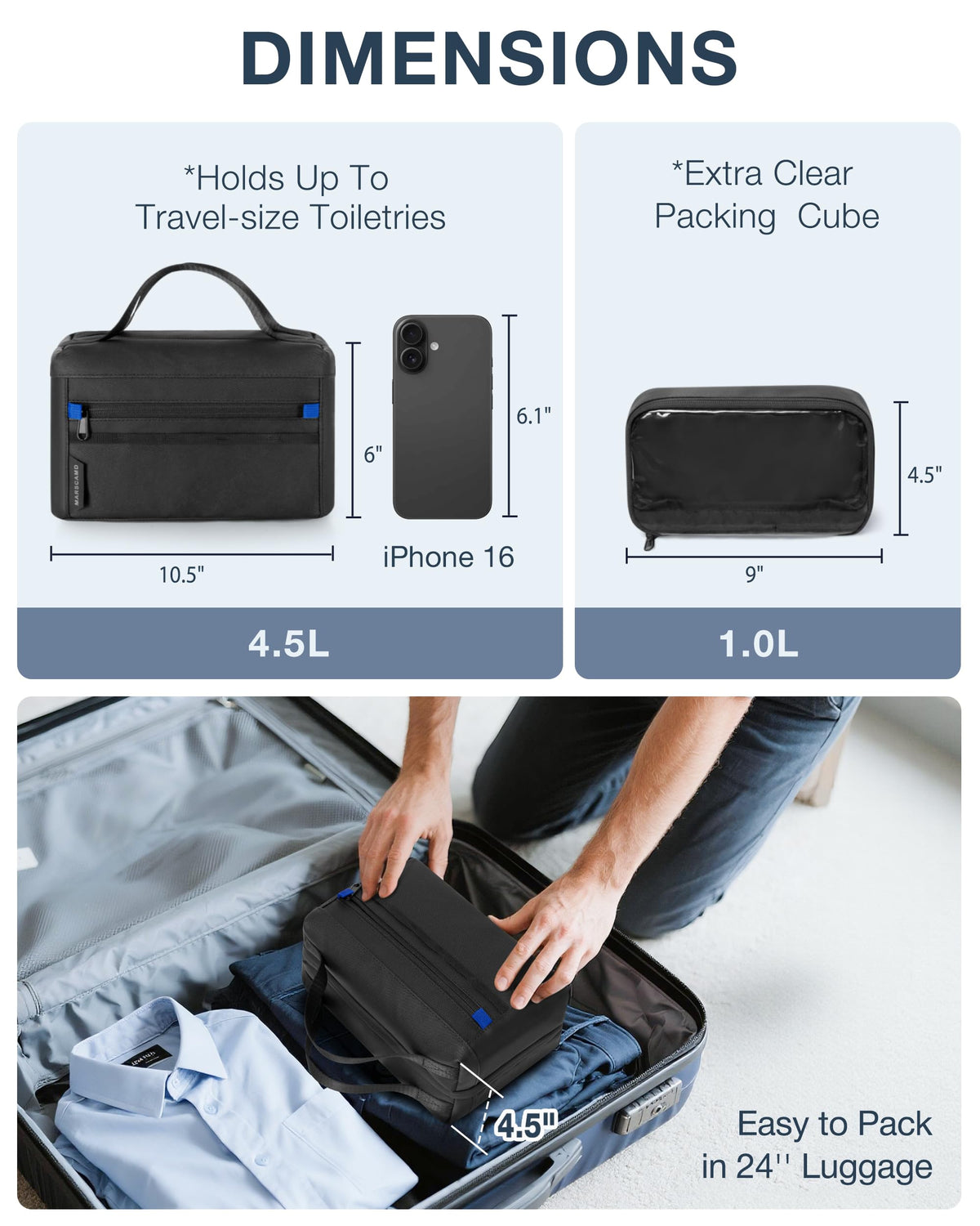 Marscamd Toiletry Bag interior mesh pockets prevent items from shifting