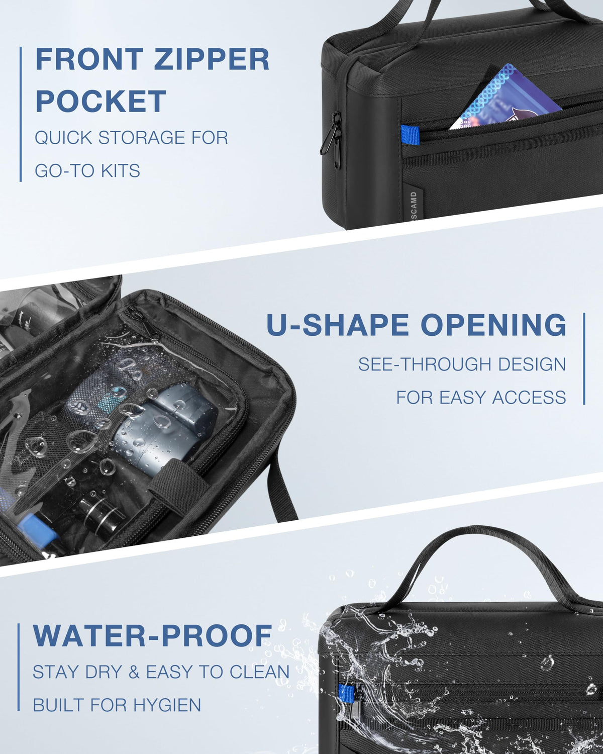 Marscamd Toiletry Bag outside zip pocket provides quick access to essentials