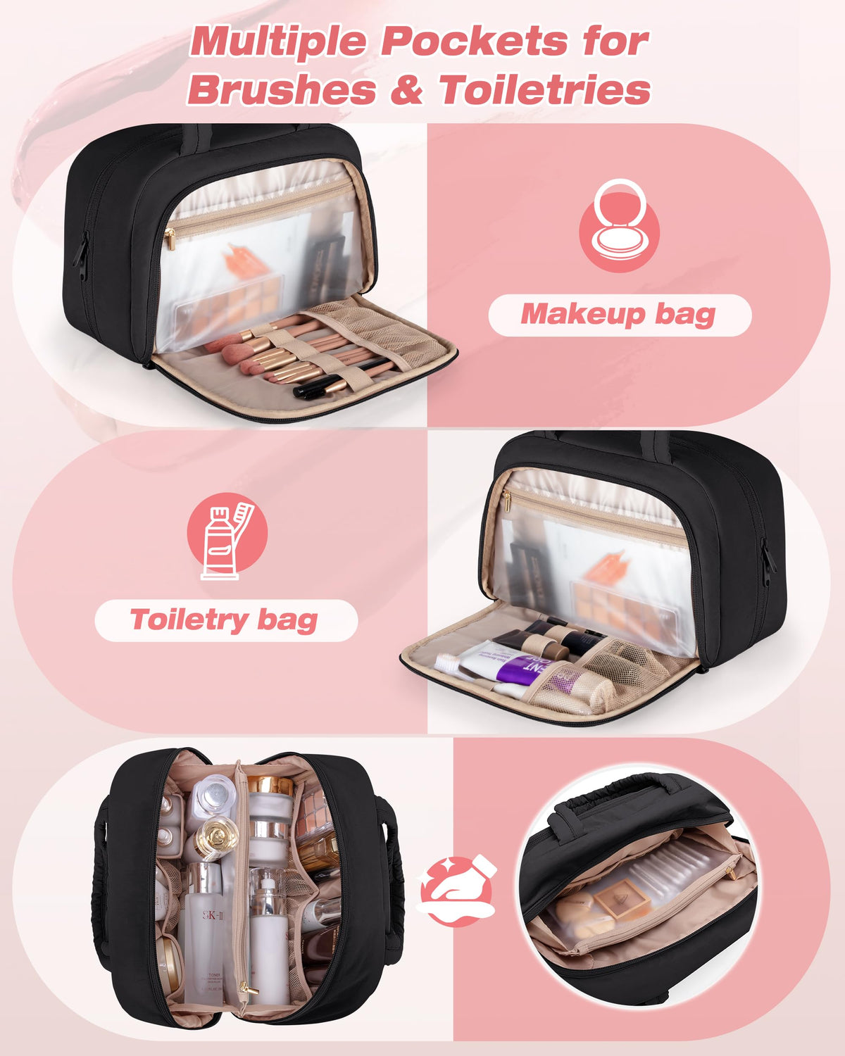 Marscamd interior mesh pockets organize cosmetics and toiletries