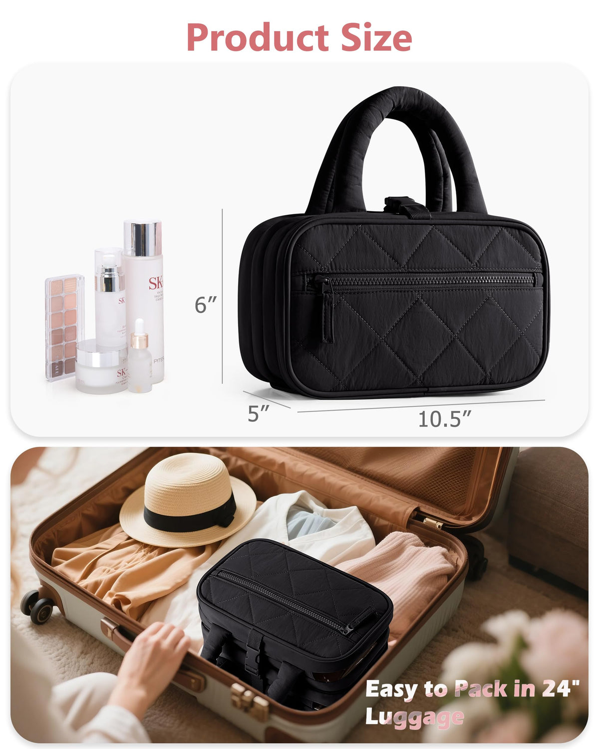 Compact travel size fits carry-on luggage and saves space
