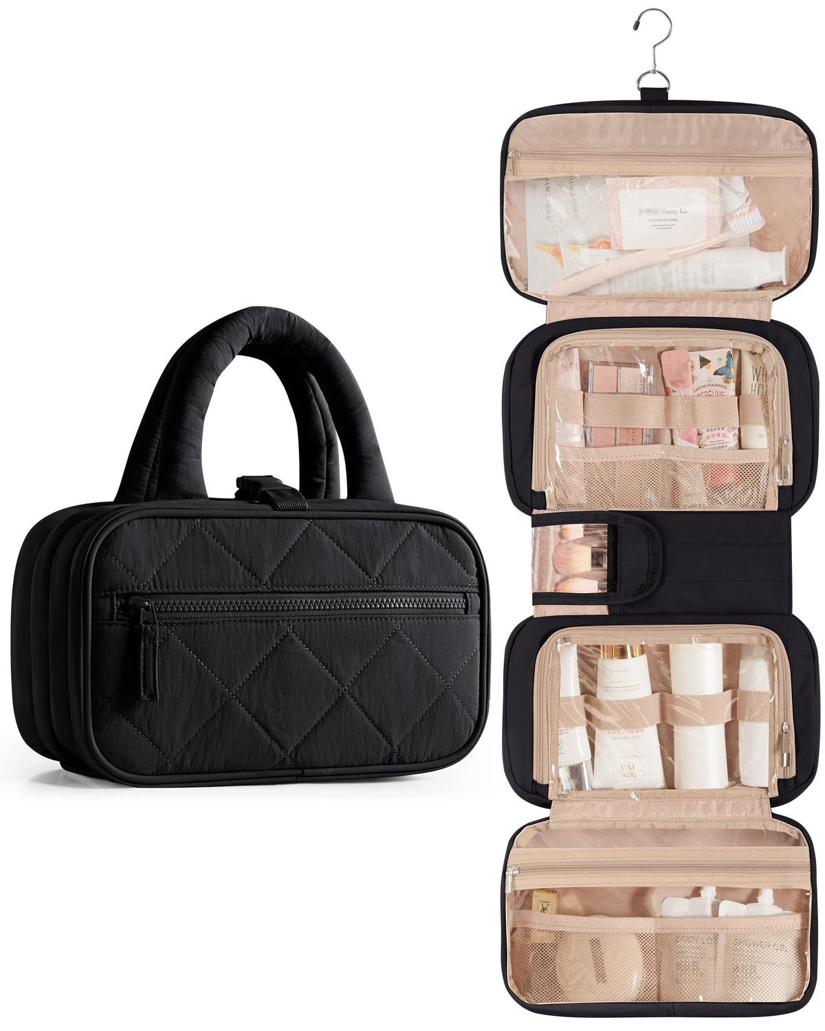 Marscamd travel toiletry bag with hook for hands-free hanging and quick access