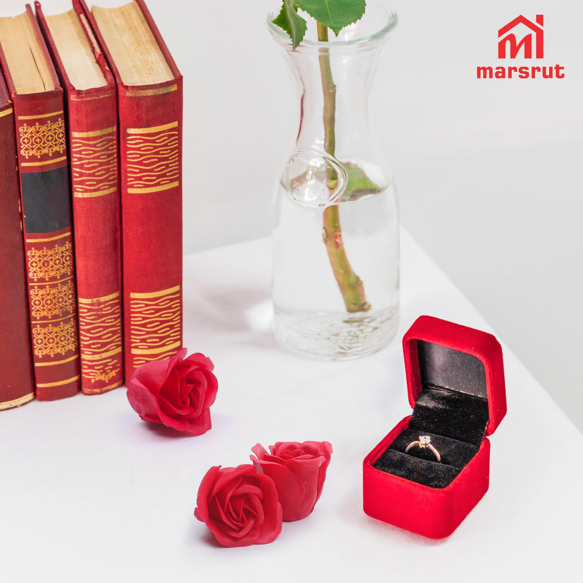 Marsrut display rose soap—stylish bathroom decor and fragrance.