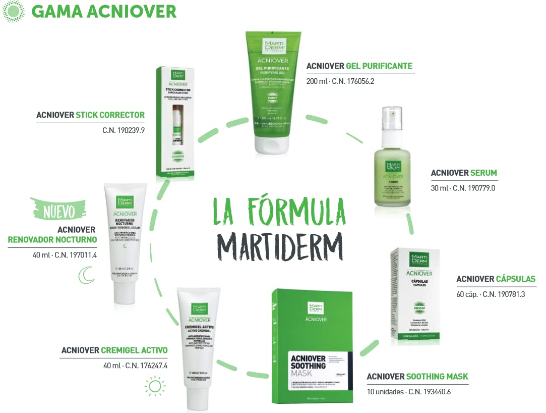 Close-up of Martiderm Acniover gel foaming action for clean skin.
