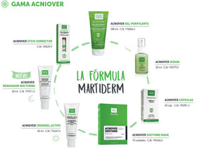 Close-up of Martiderm Acniover gel foaming action for clean skin.