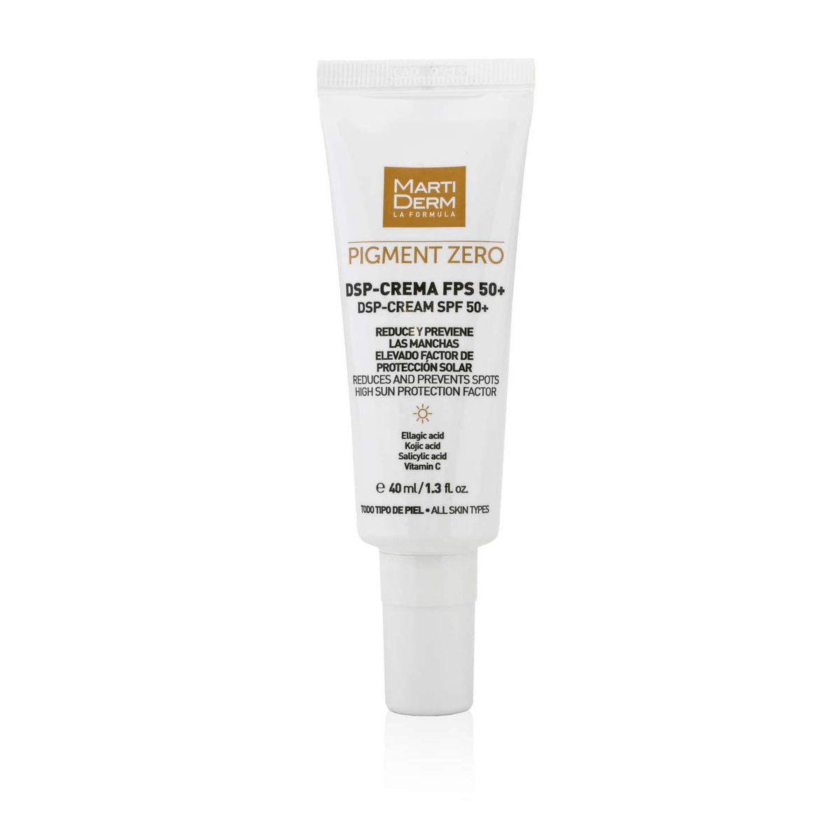 Martiderm Brightening Cream SPF 50+ packaging box highlighting ingredients.