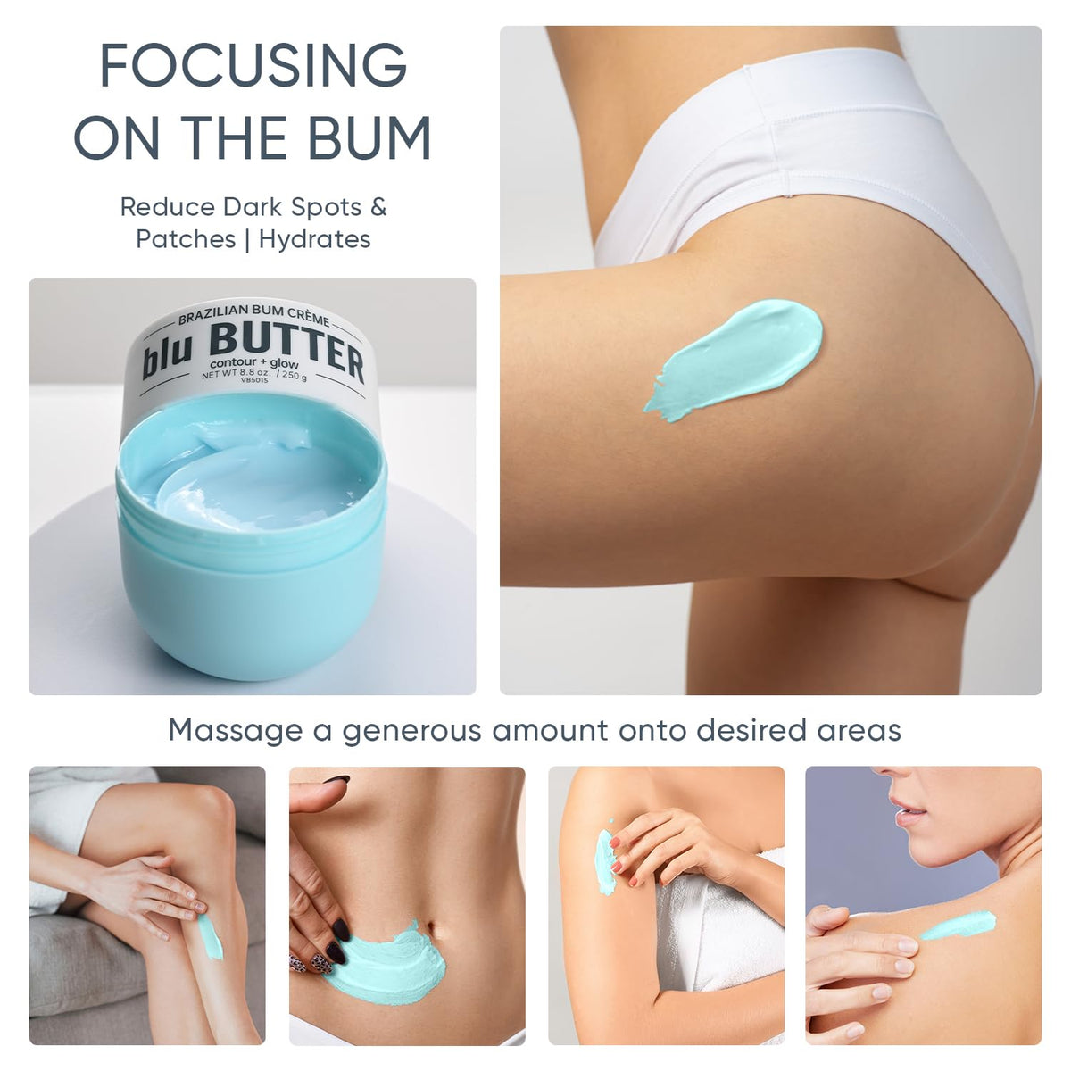 Martinni Brazilian Bum Cream skin contact on hip shows a natural glow