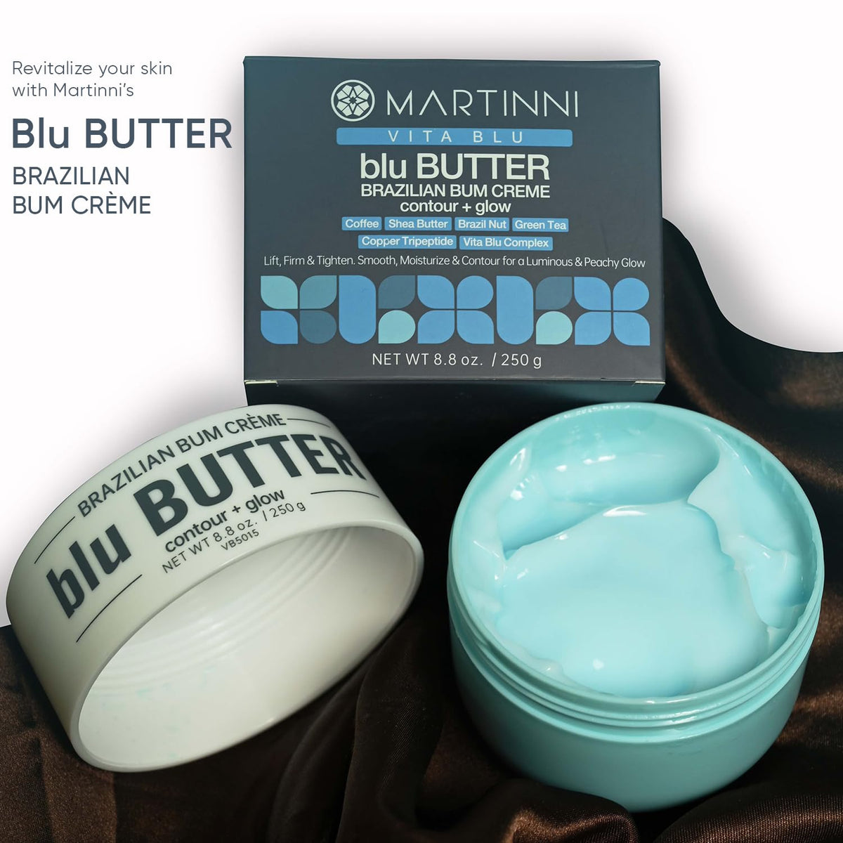 Martinni Brazilian Bum Cream texture swatch demonstrates smooth skin after application