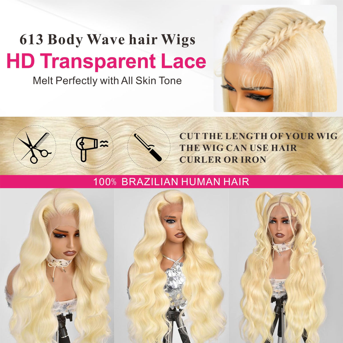 MARUOL 613 blonde close-up highlighting vibrant color and healthy shine.